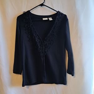 Kim Rogers Womens Black Cardigan Size L w/raised Texture Floral Accents